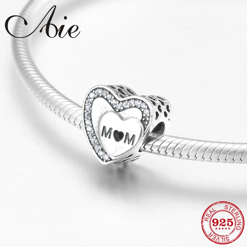 Fashion letter MOM 925 Sterling Silver Mother's Day gift clear CZ fine beads Fit Original Pandora Charm Bracelet Jewelry making |