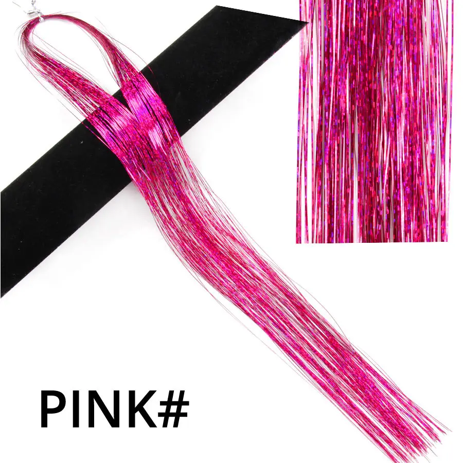 Pink Alileader 16 дюймов Блестящий синтетический зажим в один кусок Блестки для волос полосы золотой зеленый розовый цвет для девочек и вечерние - Цвет: Pink