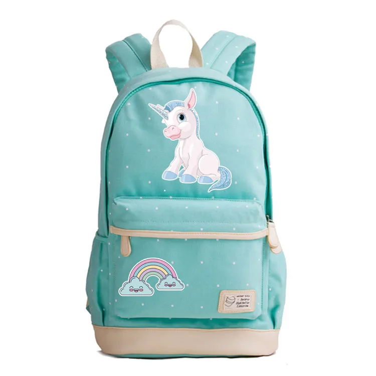 New Summer Style Rainbow Unicorn Printing Backpack Canvas School Bags for Teenage Girls Candy Color Women Backpack Rucksack - Цвет: 19