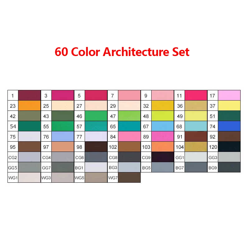 60-Architecture Set TouchFive маркер 30/40/60/80/168 Цвета Ручка Кисть алкогольных жирной чернила на водной основе художественный маркер для манга двойной головой маркеры для эскизов - Цвет: 60-Architecture Set