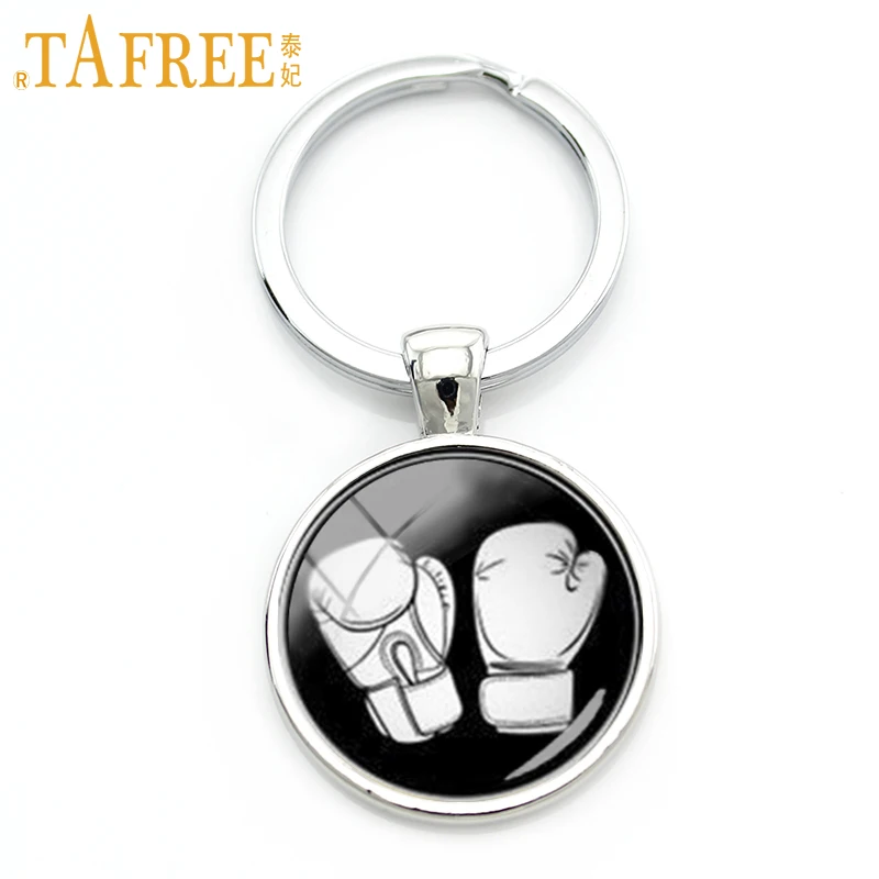 TAFREE 2016 newest design sports jewelry boxing keychain black white minimalist boxing glove pattern glass alloy key chain KC281
