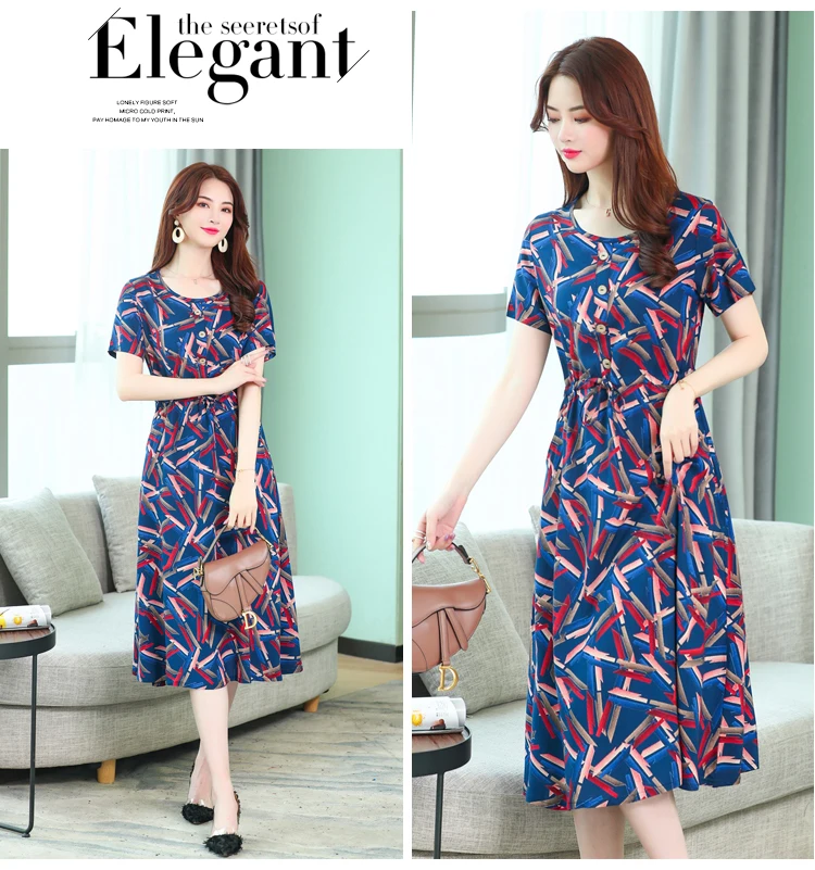 Vestidos mujer, ограниченная серия, новинка, круглый вырез, до середины икры,, Longo Vanled maix, платье для девушек, с коротким рукавом, круглый вырез, длинное, с принтом, тонкое