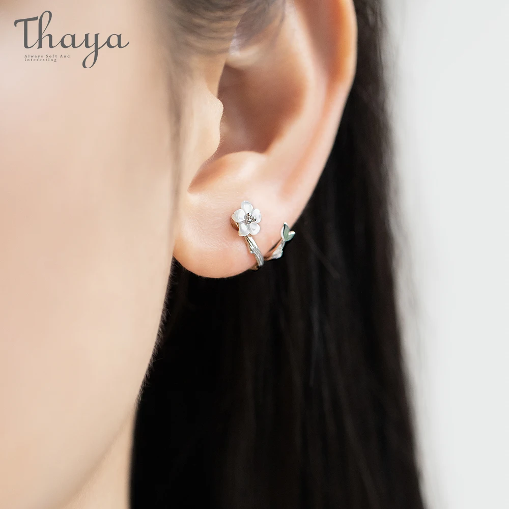 Thaya белая вишня s925 Серебряные серьги цветок круглый Кафф серьги для женщин элегантные ювелирные изделия