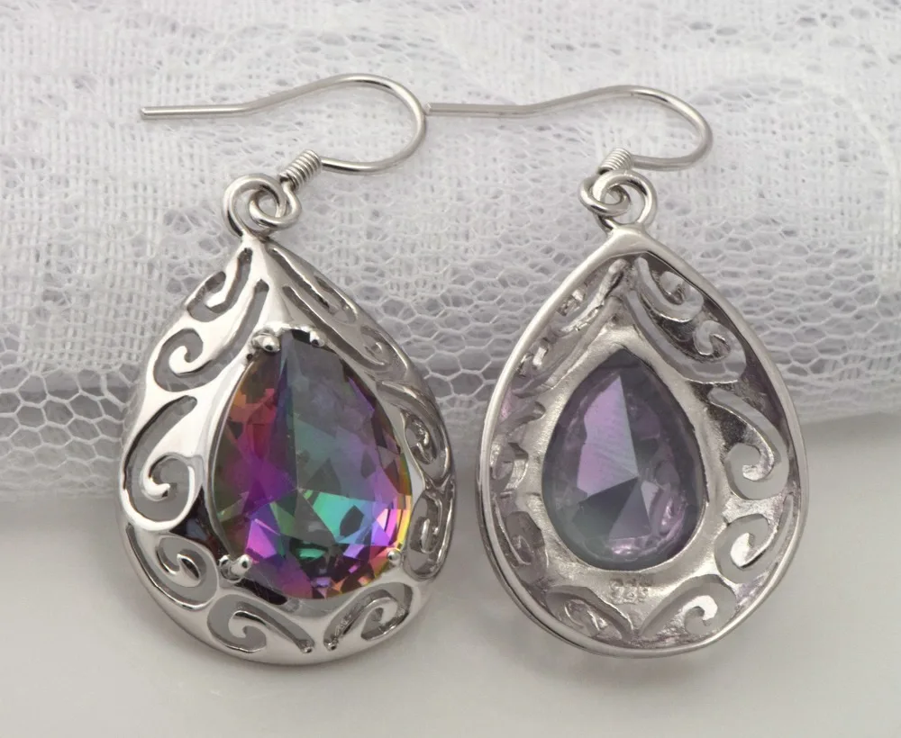 Серьги из 100% натурального серебра 18 К платина австралийский Мистический топаз ms