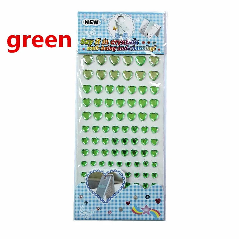 Зеленые Кристальные Стразы в форме сердца самоклеящиеся зеркальные наклейки для