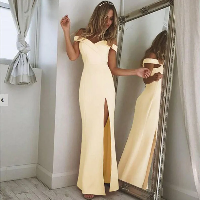 YL Brand Summer Dress Women Fashion Sexy Slash Neck Solid Straight Floor Length Party Dresses 2018 New Arrival Split Maxi | Женская