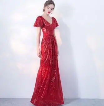DongCMY Длинные Формальные платья черного цвета Evevning с короткими рукавами Vestido элегантные женские вечерние платья Robe de soiree - Цвет: Красный