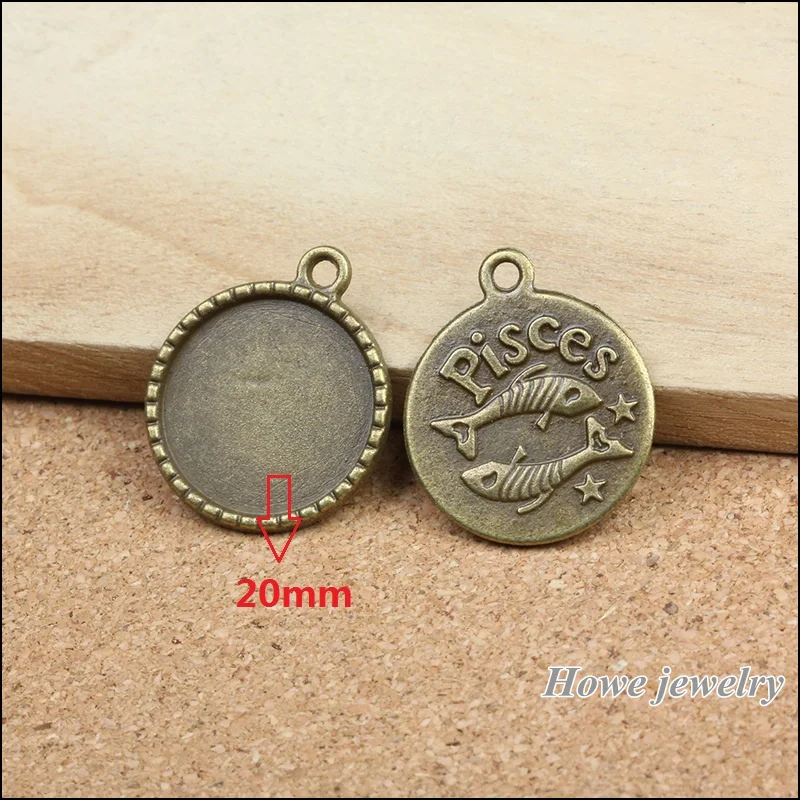 10 шт. старинный Бронзовый Знак зодиака Рыбы круглая рамка подходит DIY Шарм Модный