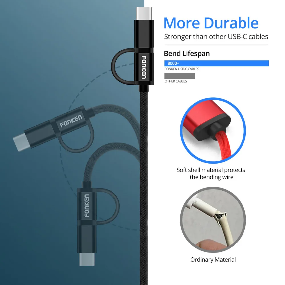 FONKEN 2 в 1 USB кабель Micro Тип C Быстрая зарядка телефонный Mini Зарядка адаптер м для