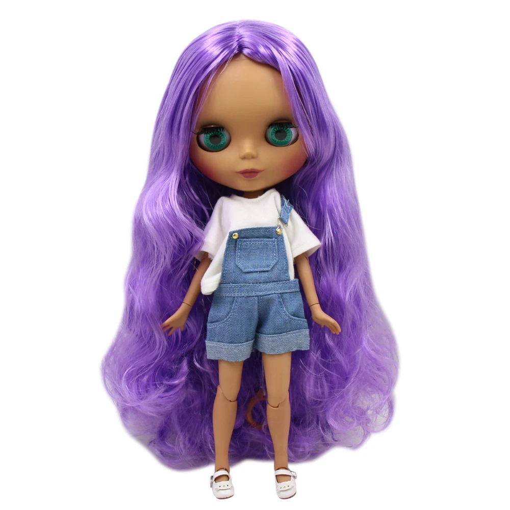 Ледяной DBS Blyth кукла 1/6 bjd совместное тело темная кожа матовое лицо фиолетовые