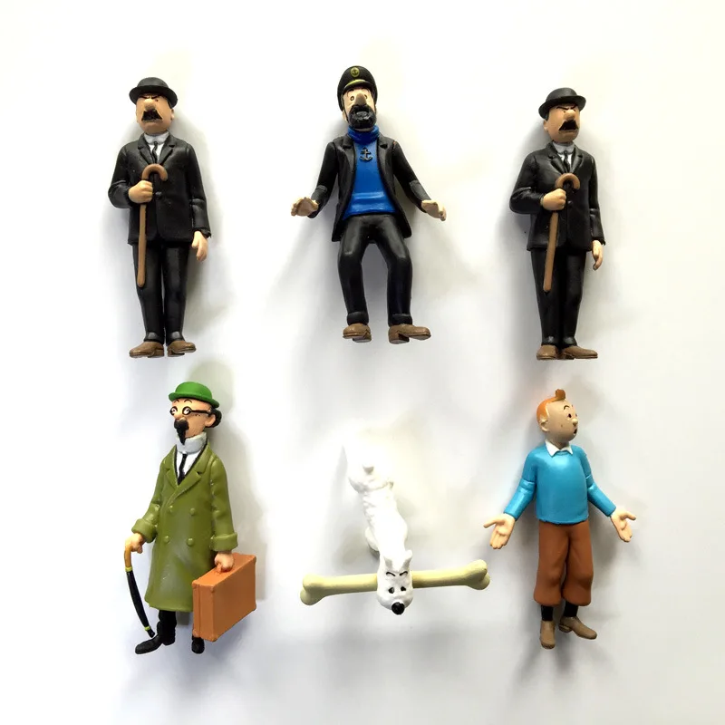 6 шт./лот «Приключения Тинтина» ПВХ Фигурки Tintin Снежная собака Коллекционная модель игрушечные лошадки куклы в мешок opp