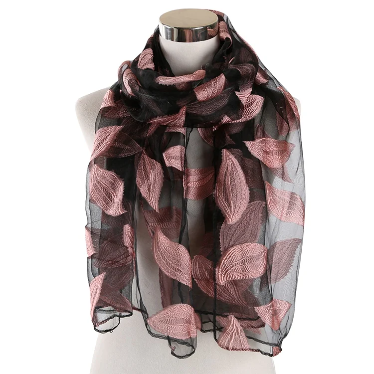Skin Pink FOXMOTHER, женские шарфы, красный, зеленый цвет, вышитые листья, кружевные шарфы, Цветочный платок с листьями, мусульманский хиджаб, Sjaal, женские шарфы - Цвет: Skin Pink