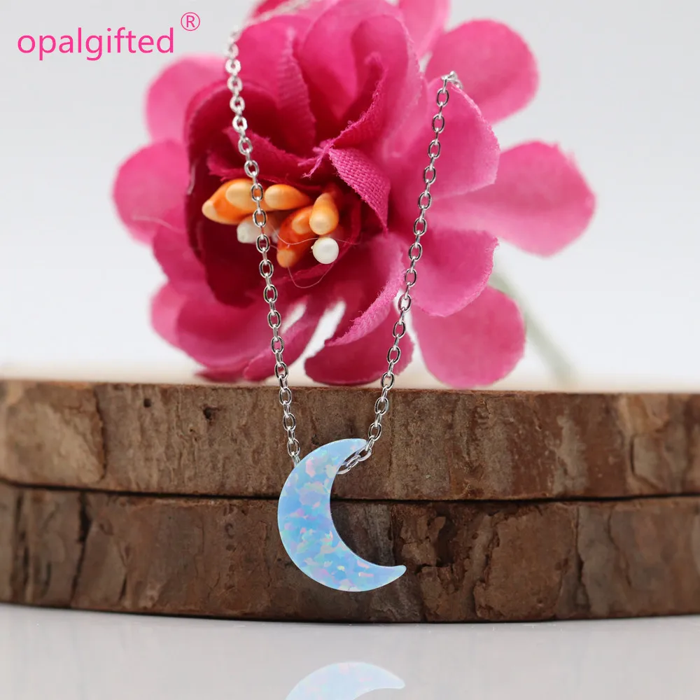 1pc New Fashion Opal Moon Crescent Pendant Necklace With 925 silver For Women Girl Cute Lovely Minimalism Jewelry many colors | Украшения и