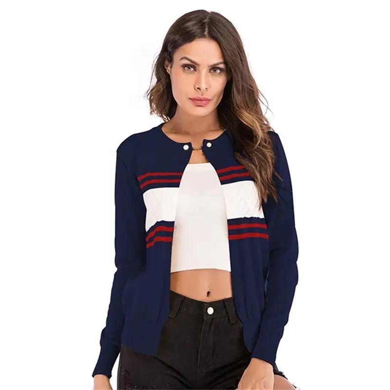 Women Knitted Cardigan Coat Autumn Winter 2018 Casual Long Sleeve Stripe Printed Crochet Knit Sweater Female Tops chifave |