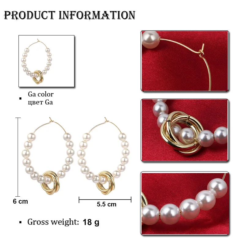 

LEADERBEADS 2019 Hyperbole Big Round Simulated-Pearl Hoop Earrings For Women's Wedding Party Jewelry Metal Trendy Hoop Earrings