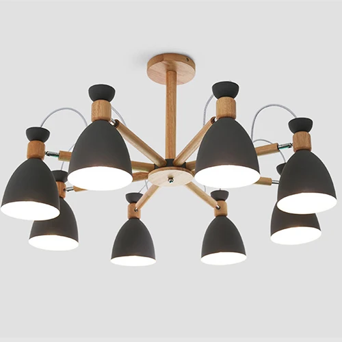 Gray 8 lights Скандинавские современные минималистичные люстры из цельного дерева E27 220V кухня гостиная спальня квартира спальня ресторан люстра лампа - Цвет корпуса: Gray 8 lights