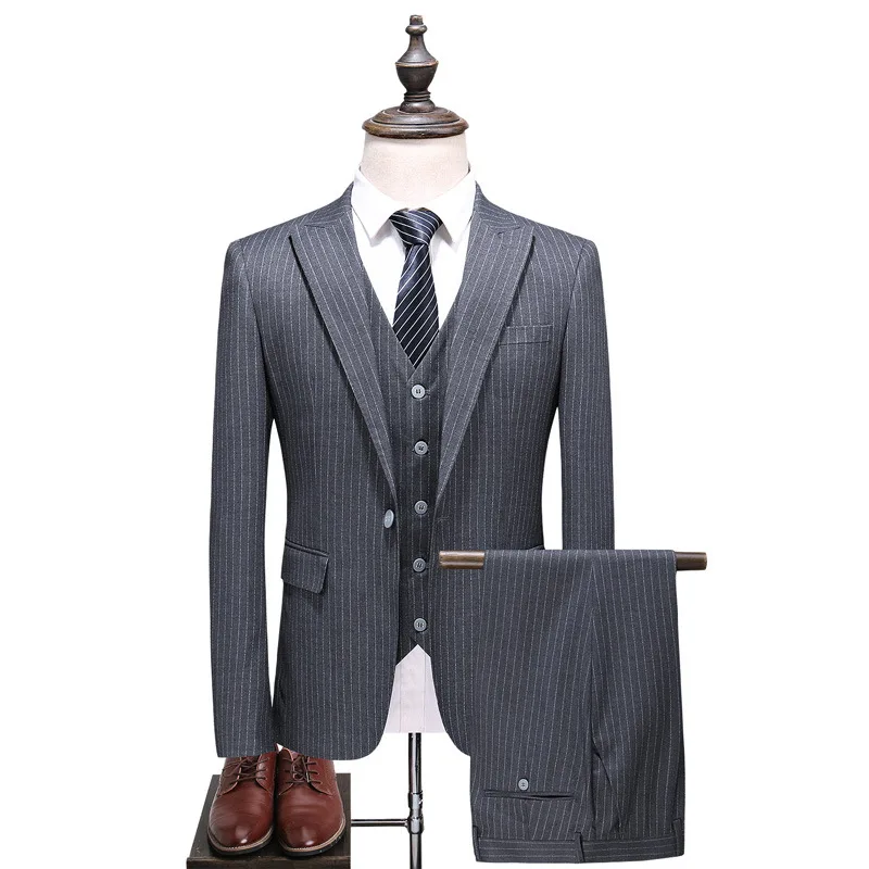 Новый большой размер костюм мужской вертикальный полосатый из трех частей