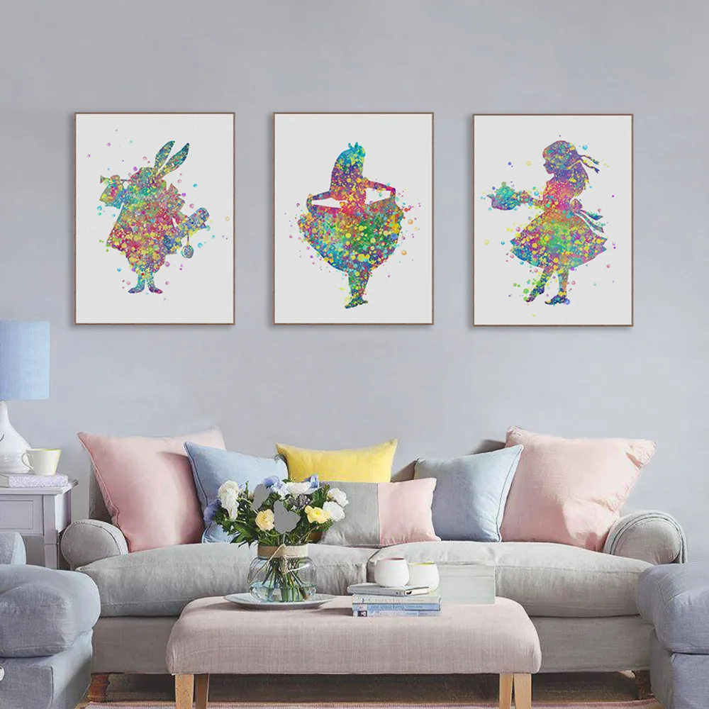 Кролик акварельный холст Художественная печать плакат Фильм Алиса в стране