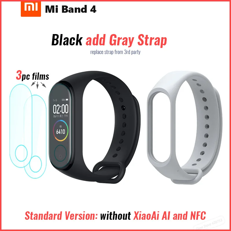 Std add film gray s Xiaomi mi-браслет 4 смарт-браслет mi Band 4 фитнес-браслет 0,9" AMOLED цветной сенсорный экран управление музыкой пульсометр BT - Цвет: Std add film gray s