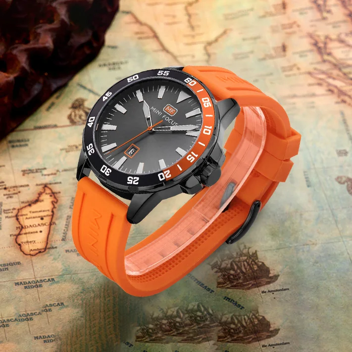 Мужские часы с силиконовым ремешком оранжевые Модные Военные Наручные для