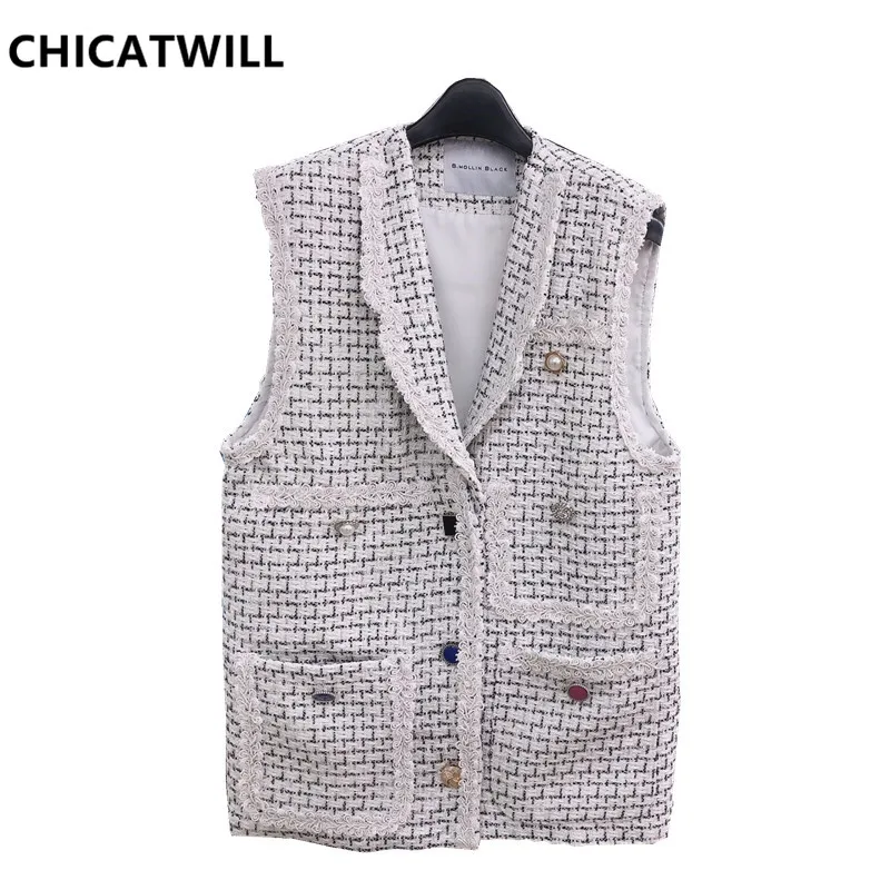 CHICATWILL Новинка осени 2019 женские элегантные клетчатые жилеты без рукавов офисные
