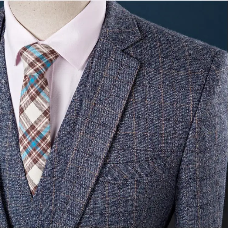 Куртка+ брюки+ жилет Мужская небольшая решётка костюм Slim Fit Мода Досуг свадебное платье костюмы мужские пальто для делового человека пиджак для костюма