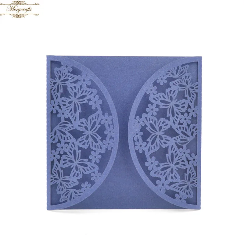 

Personalise Vivid butterfly laser cut navy blue invitations cards for wedding