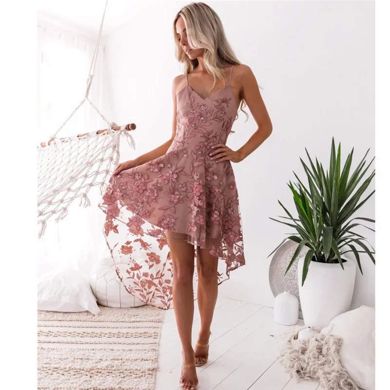 Летнее платье нерегулярные besticktes kleid ropa de mujer 2019 Слинг рукавов с открытой спиной