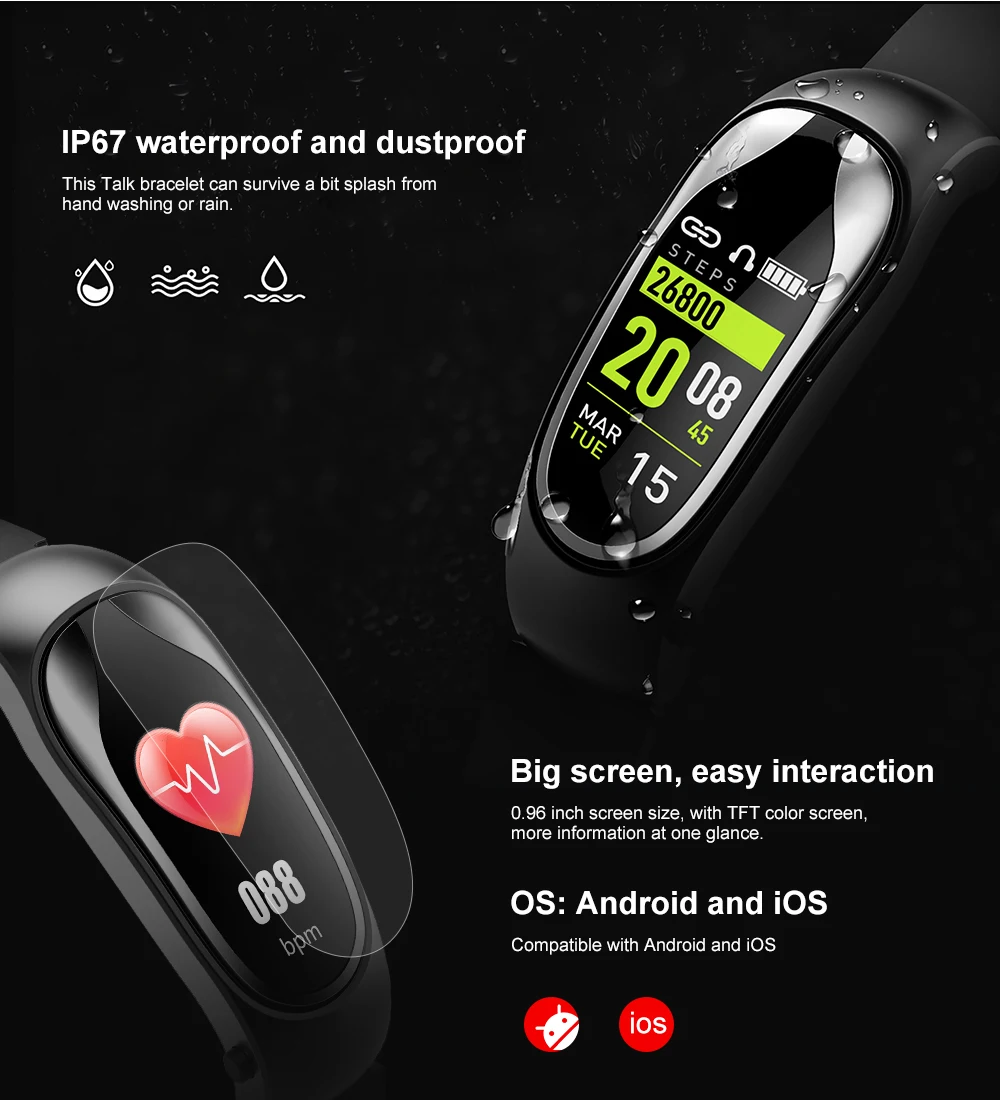 KingWear KR04 Bluetooth наушники Smartband 2 в 1 пульсометр Монитор артериального давления умный Браслет спортивный фитнес трекер группа