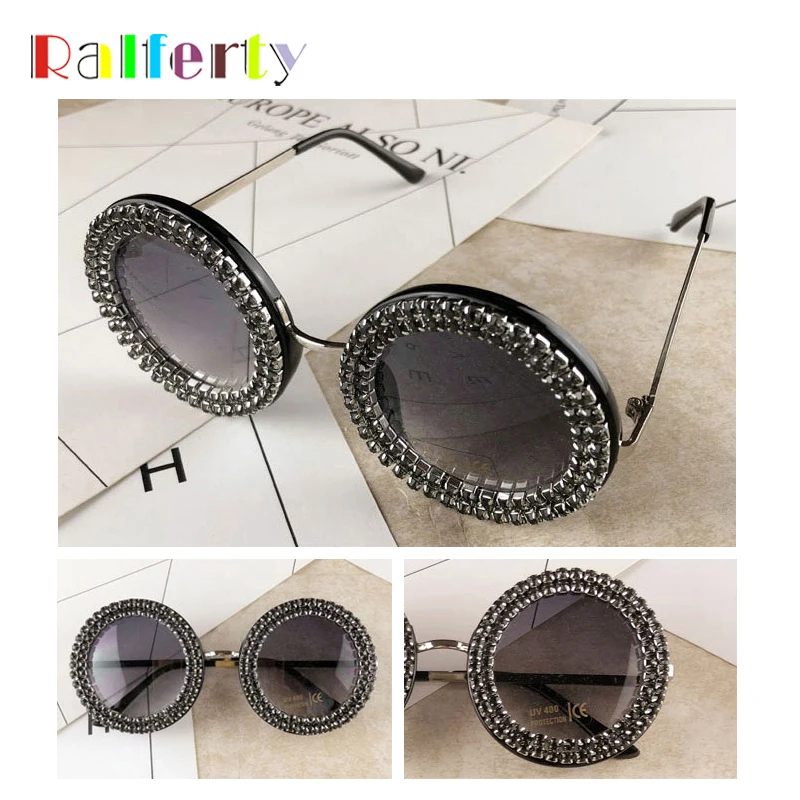 Ralferty Luxury Handmade Round Sunglasses Women Brand Designer Crystal Sun Glasses UV400 Female Rhinestone Eyewear Shades G1908 |