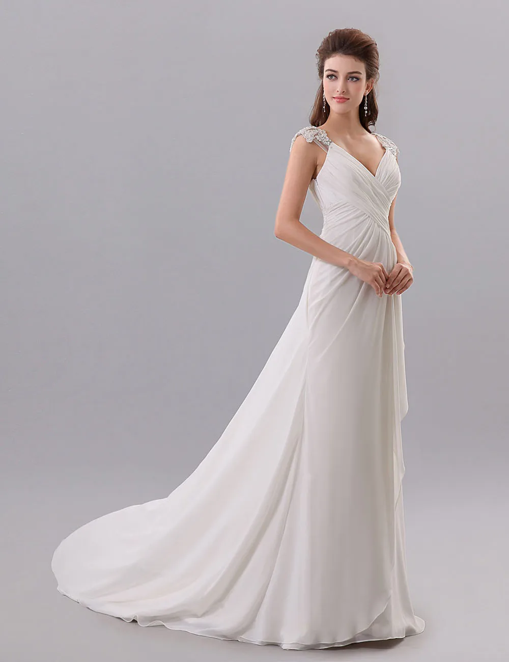 Пляжное свадебное платье с V образным вырезом и бисером|beach wedding dress|wedding dressbeach |