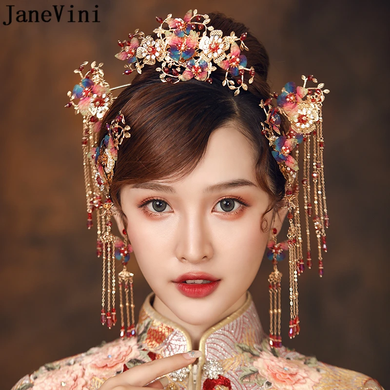 Традиционный китайский свадебный головной убор jaevini украшенный старинными