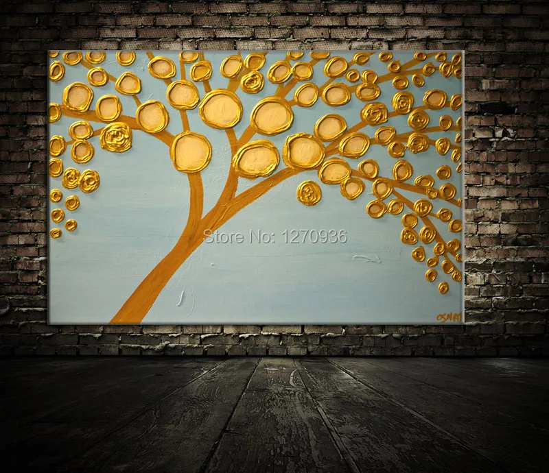 

Hand Painted Gold Money Tree Full of the Gold Money Flower Petal Big and the Small Petal Full of the Tree Oil Painting on Canvas