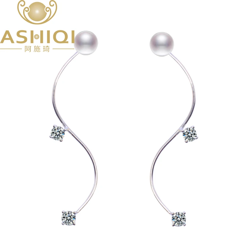 

ASHIQI 925 Sterling Silver earrings Natural Freshwater Pearl stud Earring For Women Fashoion Jewelry