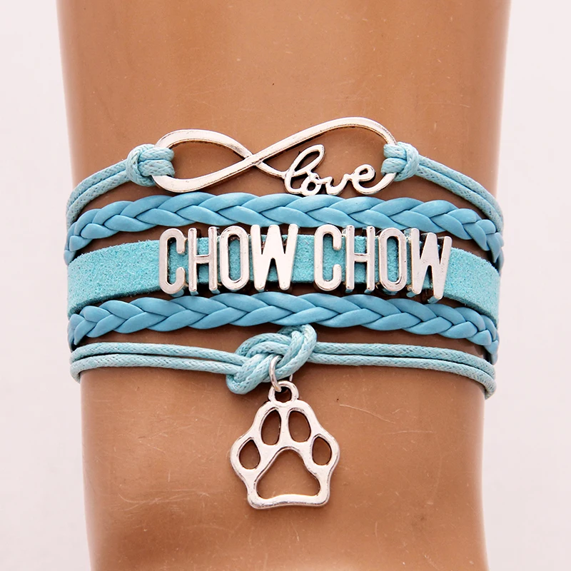 (10 шт./лот) Браслеты Infinity Love CHOW подвеска собачья лапа кожаный браслет с веревкой