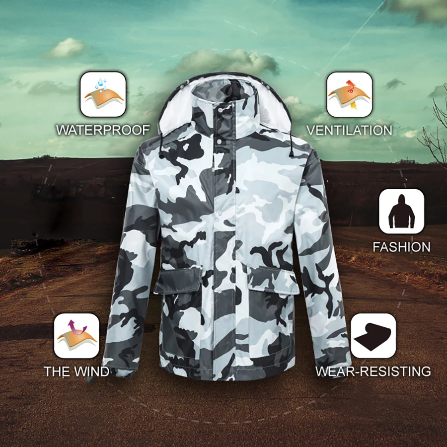 Непроницаемый Камуфляжный мужской дождевик брюки мотоциклетное пальто женский