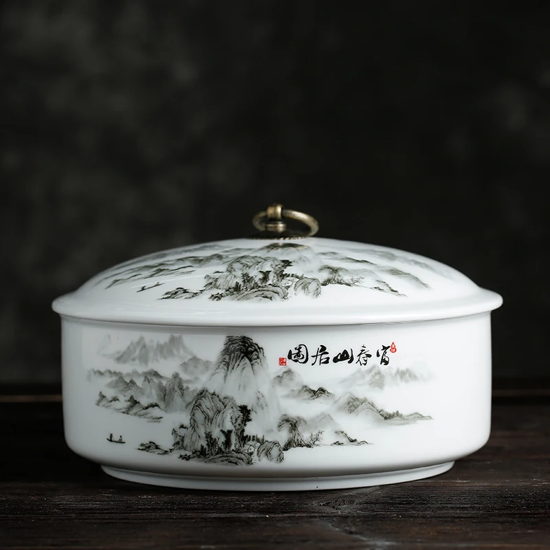 B 3 шт. 375 г Pu'er хранение кондитерских изделий бак пейзаж узор керамическая чайница мыть аквариум цветочный горшок еда герметичная коробка контейнеры для чая - Цвет: B