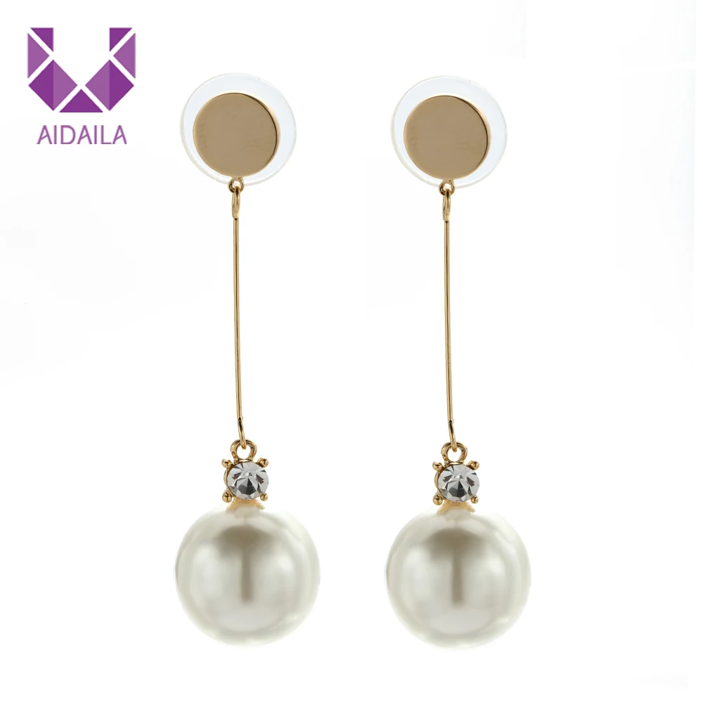 1 пара длинные висячие серьги с имитацией жемчуга и горного хрусталя роскошный