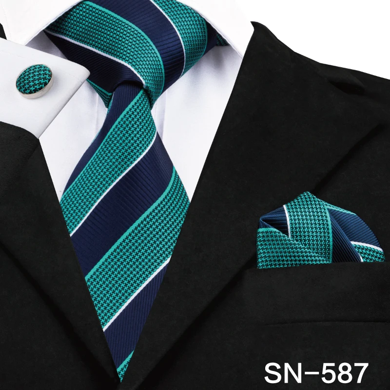 SN-587 Hi-Tie Мужские галстуки высокое качество Шелковый тканый коричневый цветочный галстук набор носовой платок запонки Набор Бизнес Свадебные шейные Галстуки SN-3063 - Цвет: SN-587