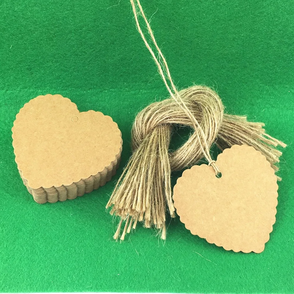 

200pcs 6.5x6cm Heart Shape Kraft Paper Card Wedding Favour Gift Tag DIY Tag Price Label Party Favor with 200pcs string