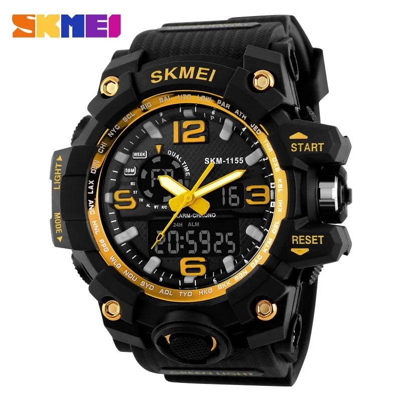 gold S Shock бренд SKMEI спортивные часы водонепроницаемые цифровые кварцевые часы мужские с большим циферблатом военные мужские наручные часы Relogio Masculino - Цвет: gold