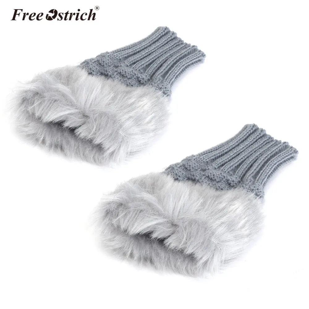 Серый Перчатки Free Ostrich Для женщин зимние теплые Девушка наручные с открытыми пальцами на платформе из искусственного кроличьего меха; Сапоги перчатки варежки Ганц Femme CJ20 - Цвет: Серый