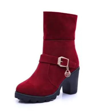 Red Buckle Strap Новинка года; женские зимние ботинки; плюшевый мех; Женская Повседневная модная обувь для студентов; сезон осень-зима; теплая хлопковая женская обувь; Лидер продаж - Цвет: Red Buckle Strap