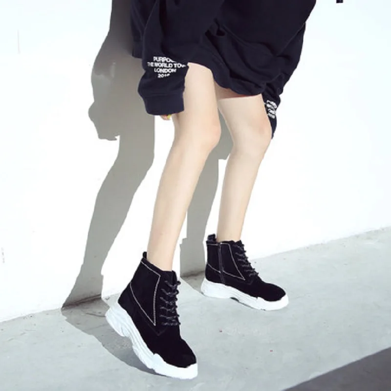 2018 Korean version of the new winter Martin boots women increased muffin bottom retro front with hip hop tide | Обувь