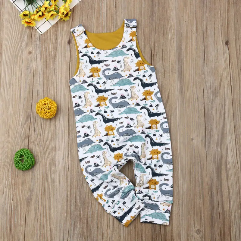 

Newborn Baby Boy Girl Dinosaur Romper Sunsuit Clothes Jumpsuit Toddler Kids Cotton Sleeveless Rompers Playsuit Outfit Clothing