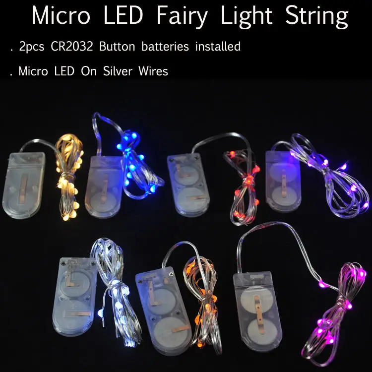 

100 Pieces/Lot 1M/10 Lights Mini LED Fairy Light String 2CR 2032 Batteries Electric Lighting Christmas Favor Decoration