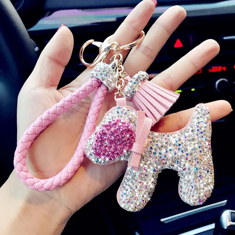 Женские Брелки для сумок новинка 2019 Кристальный собачий брелок ключей в виде