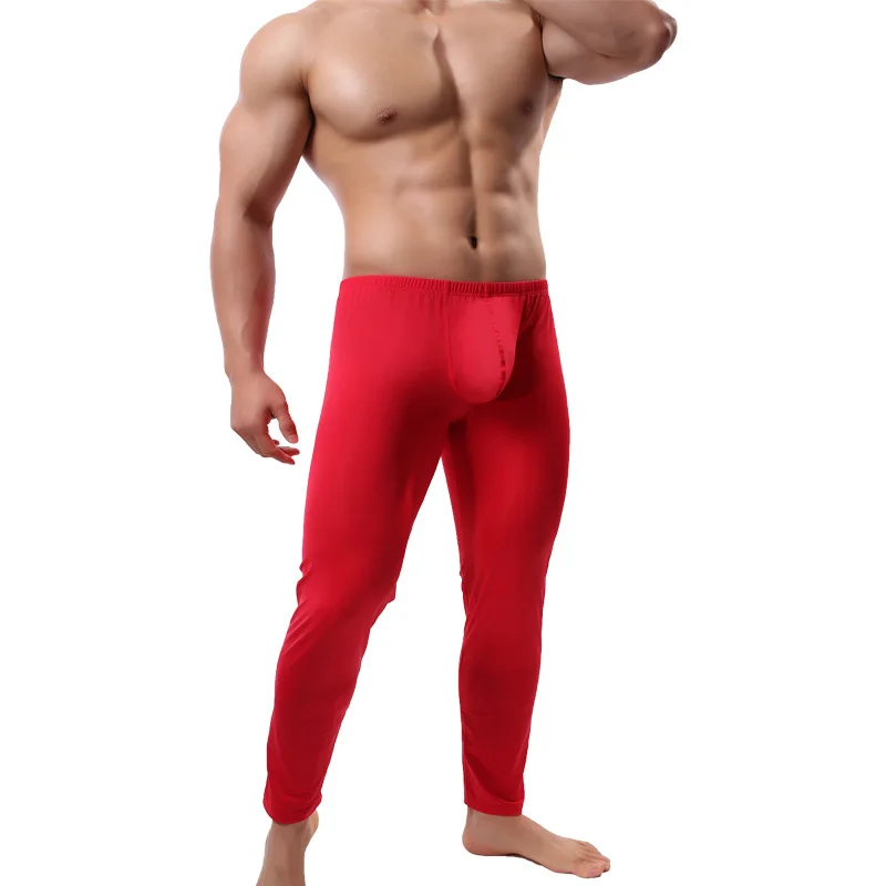 red Мужские брендовые сексуальные кальсоны Homme Lce, шелковые домашние пижамы, леггинсы, штаны для спортзала, спортивные обтягивающие штаны, лосины, нижнее белье - Цвет: red