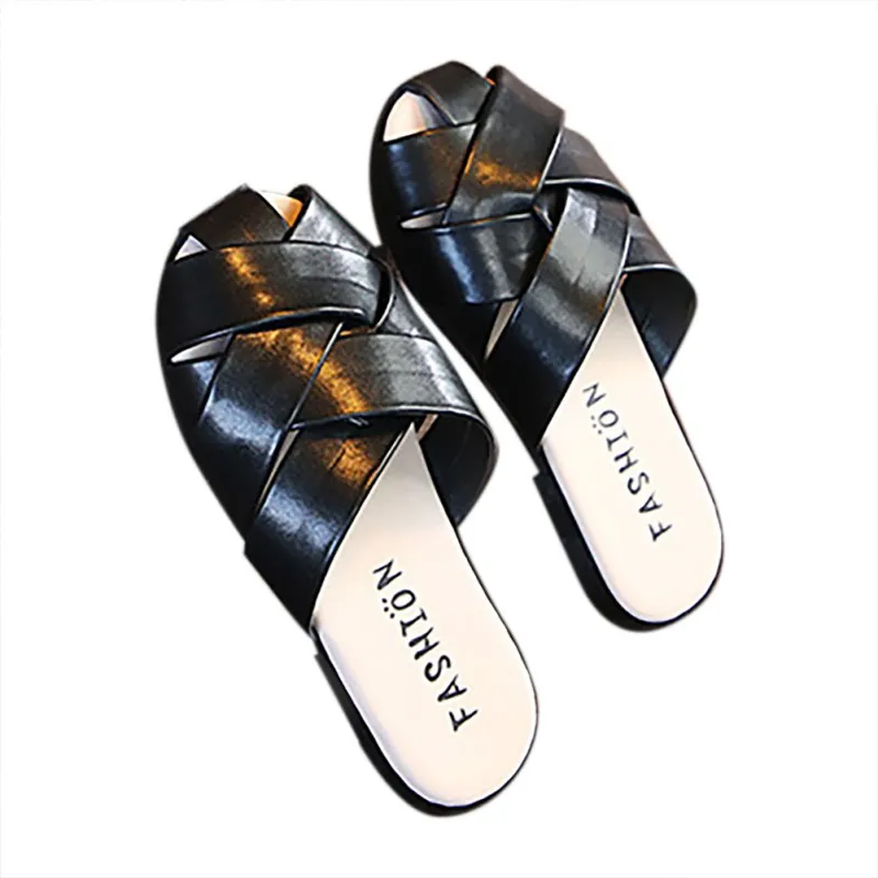 Детские тапочки на плоской подошве плетеные сандалии и для девочек домашняя