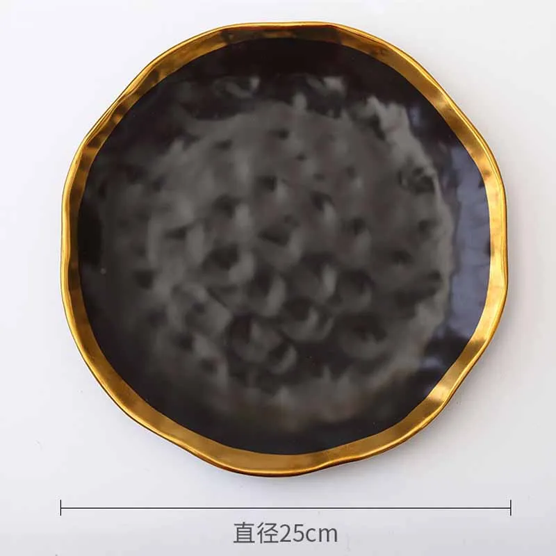 10.5 inch black Керамическая тарелка, столовый поднос, белая тарелка с золотым краем, миска для десерта, ваджилла, паста, посуда, поднос для еды, контейнер, тарелка, 1 шт - Цвет: 10.5 inch black